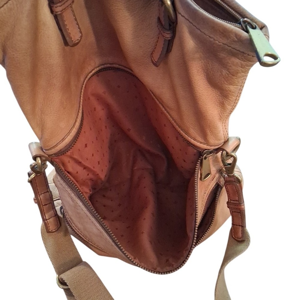 Fossil Explorer Tan Leather Fold Over Messenger Tote Crossbody Bag Unisex READ - Picture 12 of 15